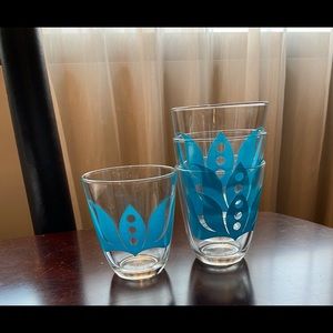 IKEA Poppig Blue Flower Glasses, Set of 4